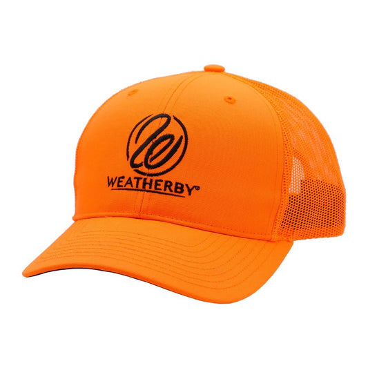 Orange cap with Weatherby logo on a white background
